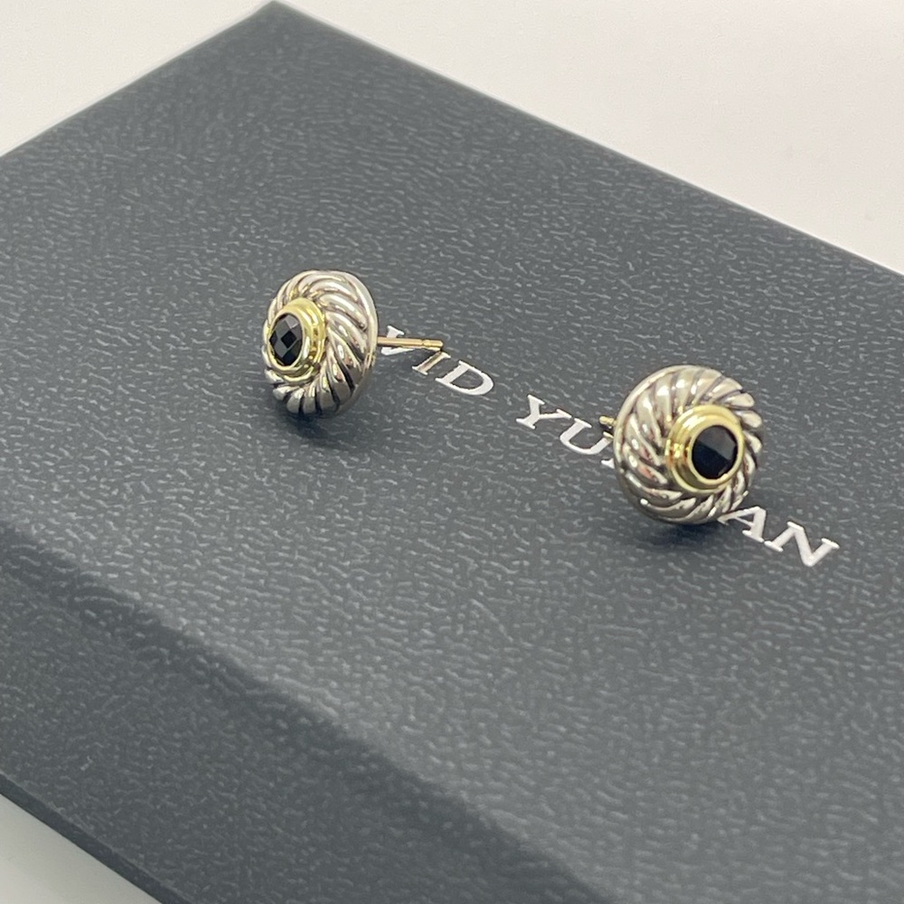 David Yurman Cookie Cutter Earrings with Black Onyx & 14k Gold - Picture 4 of 14